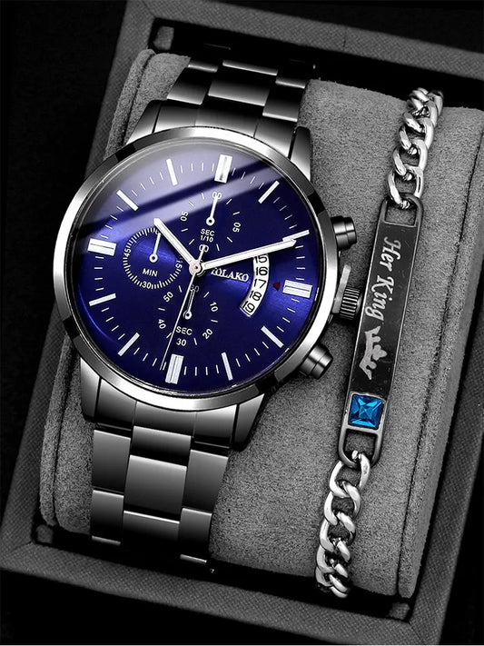 Montre à quartz avec bracelet en acier pour homme