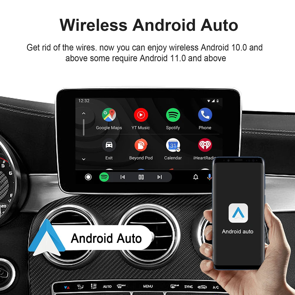 Adaptateur Android 13 haute performance. Compatible avec Carplay et Android Auto sans fil, accédez instantanément à Netflix, YouTube et vos applications préférées