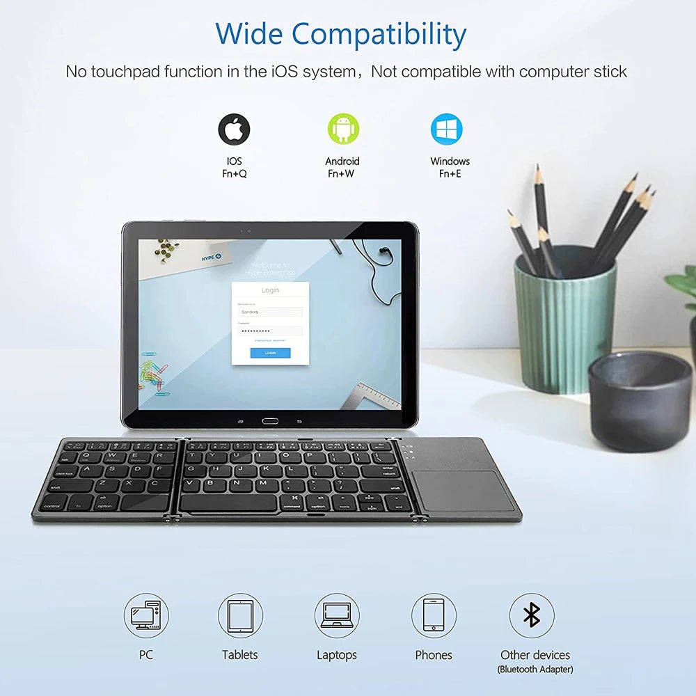 Clavier pliable sans fil Bluetooth pour, IOS, Android et Windows.
