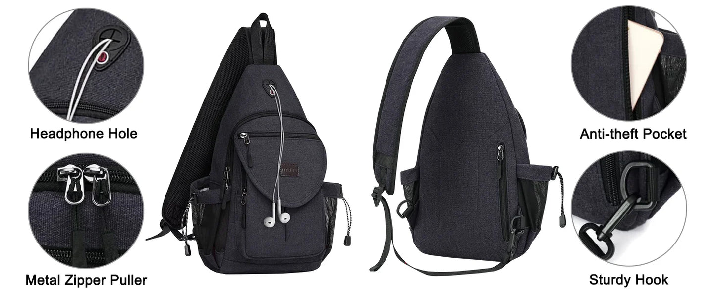 Sacs à dos sling en toile avec poche antivol pour homme et femme