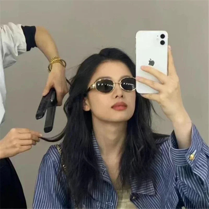 Lunettes de soleil ovales en métal pour femmes