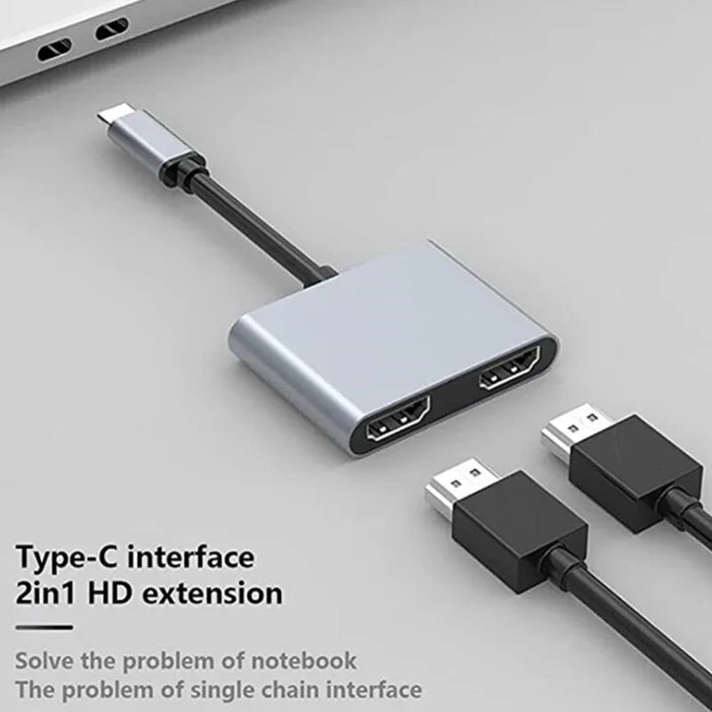 Convertisseur USB 4 en 1, 2 en 1 Type C vers double HDMI 4K