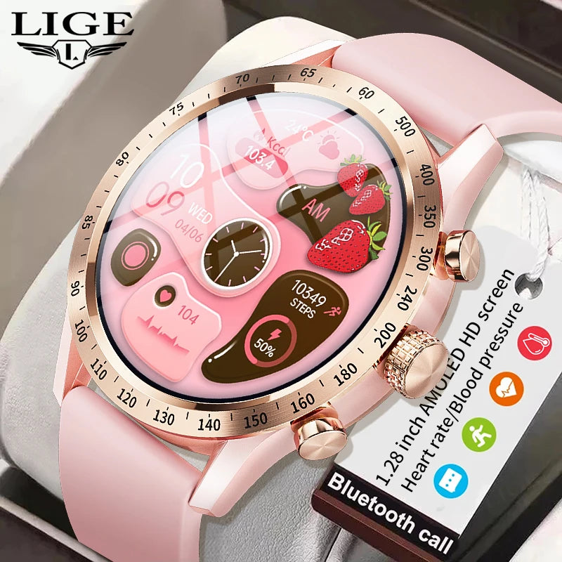 Montre intelligente LIGE 1.28 pouces avec écran AMOLED pour femmes