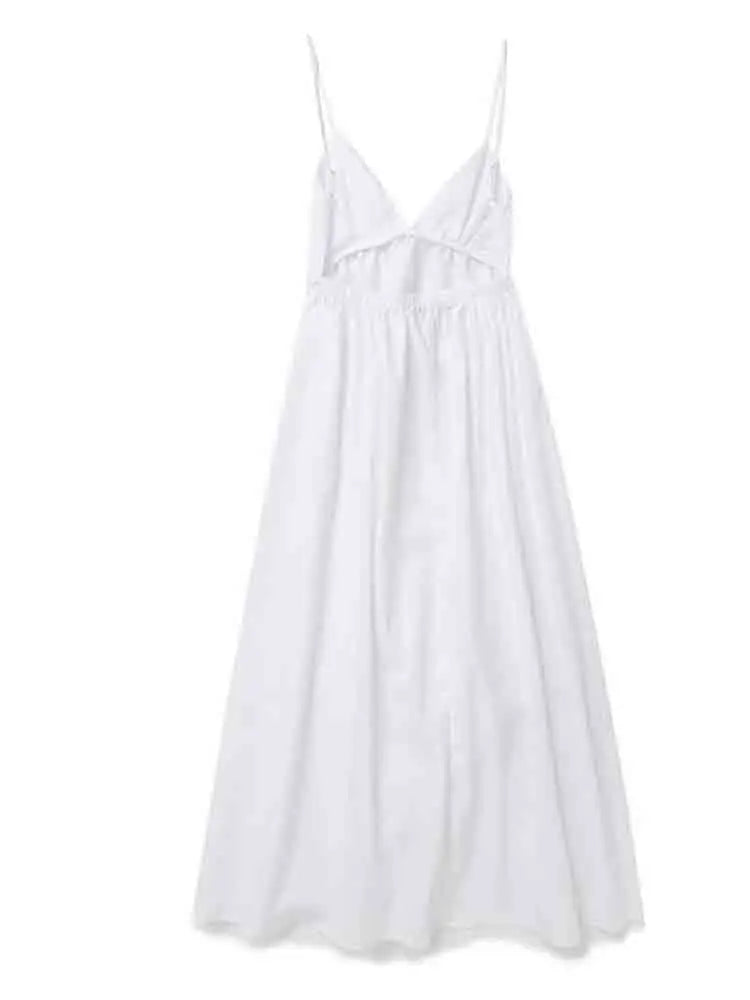 Robe mi-longue dos nu à col en V