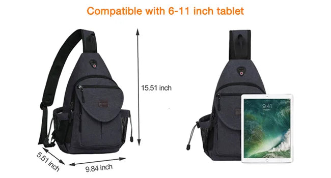 Sacs à dos sling en toile avec poche antivol pour homme et femme