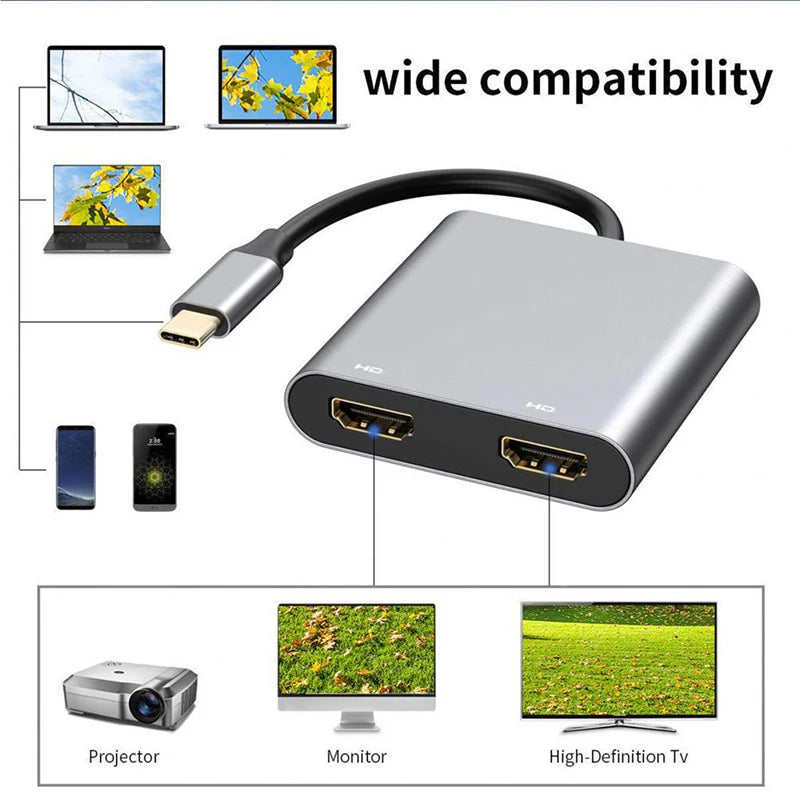 Convertisseur USB 4 en 1, 2 en 1 Type C vers double HDMI 4K