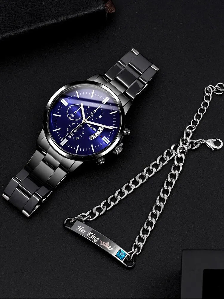 Montre à quartz avec bracelet en acier pour homme