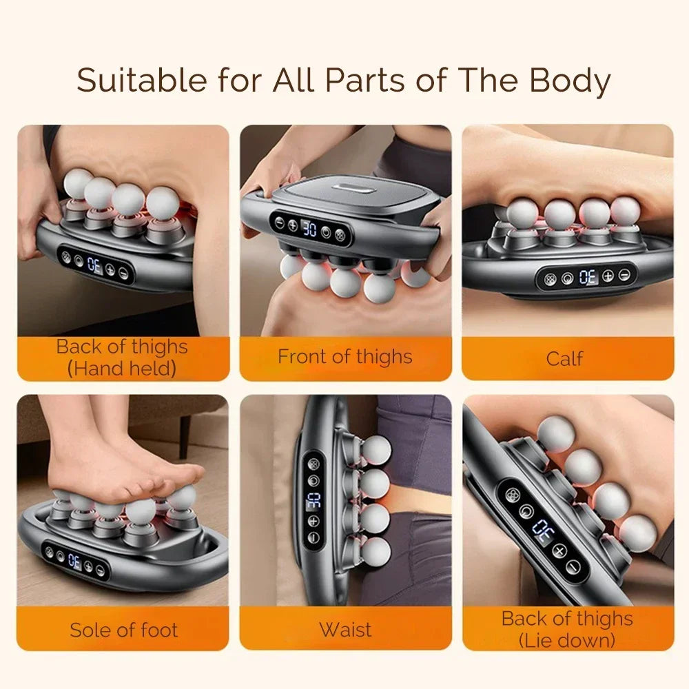 Pistolet de massage à percussion haute performance. Équipé de 16 têtes interchangeables et capable d’exercer une force jusqu’à 48 kg