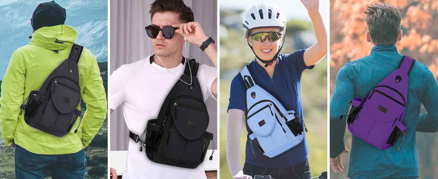 Sacs à dos sling en toile avec poche antivol pour homme et femme