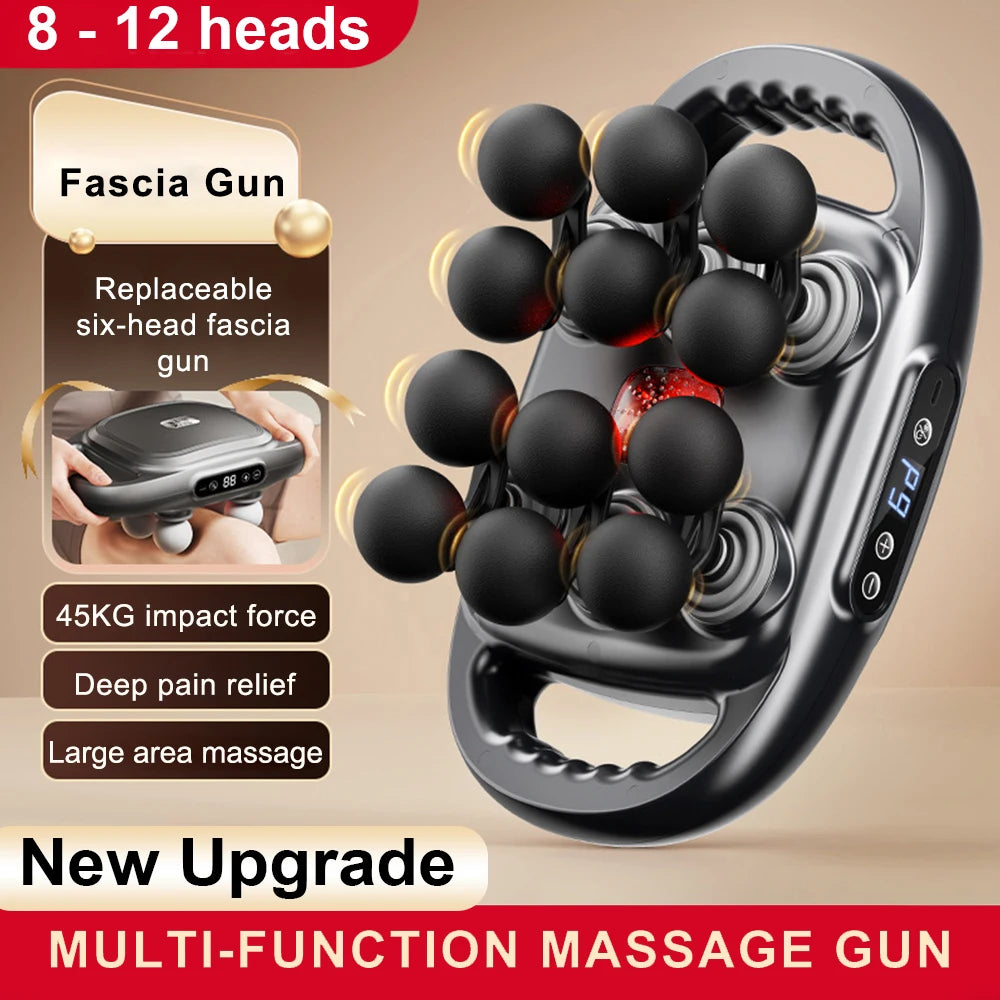 Fascia Gun électrique, équipé de 12/8 têtes interchangeables pour un massage ciblé et efficace