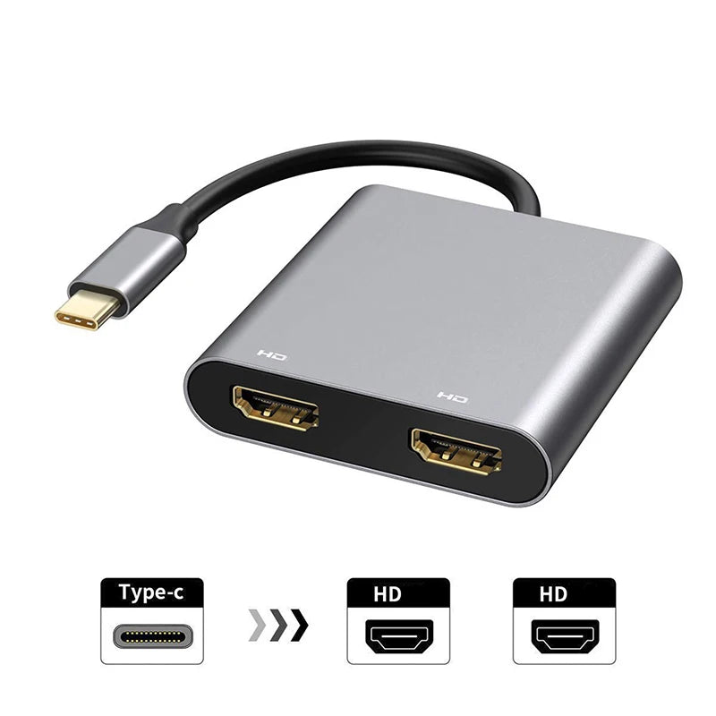 Convertisseur USB 4 en 1, 2 en 1 Type C vers double HDMI 4K