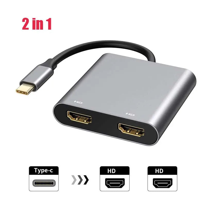 Convertisseur USB 4 en 1, 2 en 1 Type C vers double HDMI 4K