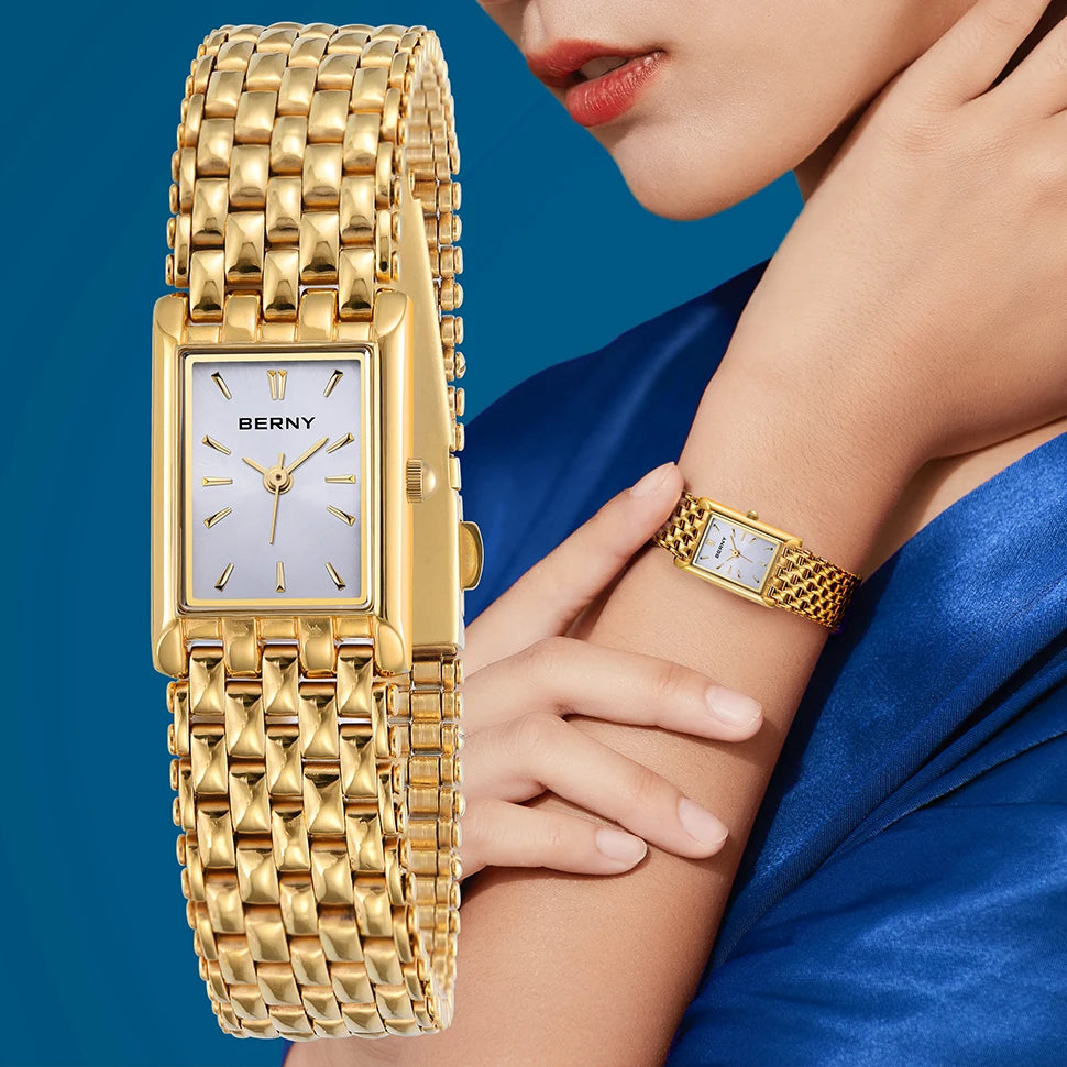 Montre BERNY en acier inoxydable doré pour femmes