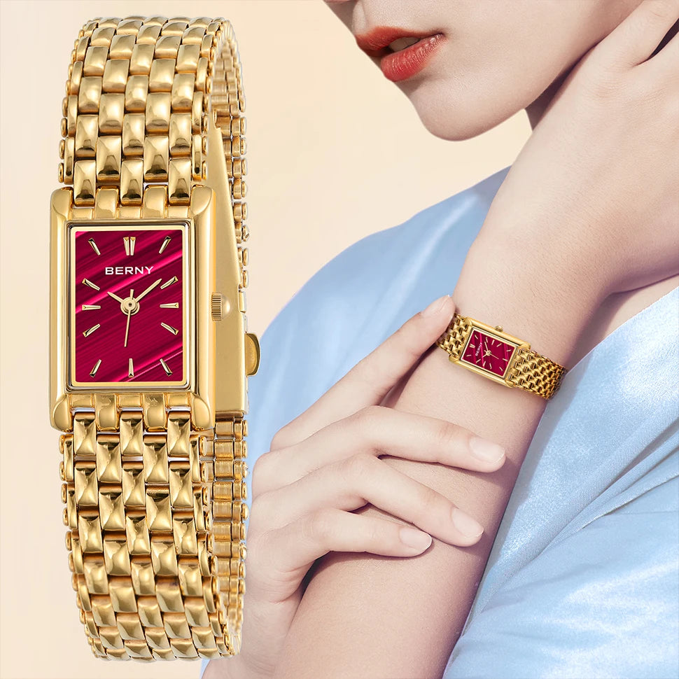 Montre BERNY en acier inoxydable doré pour femmes