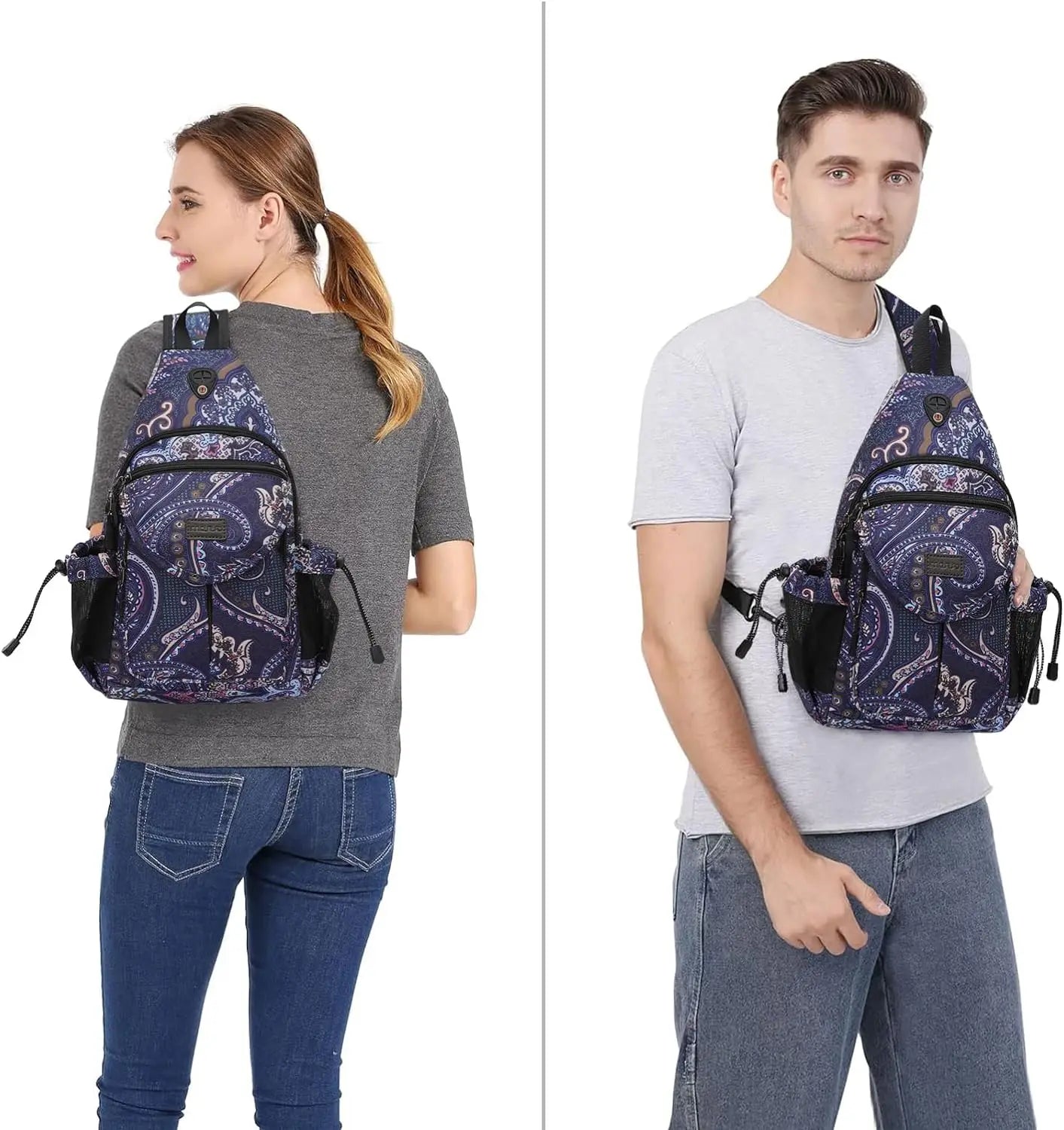 Sacs à dos sling en toile avec poche antivol pour homme et femme