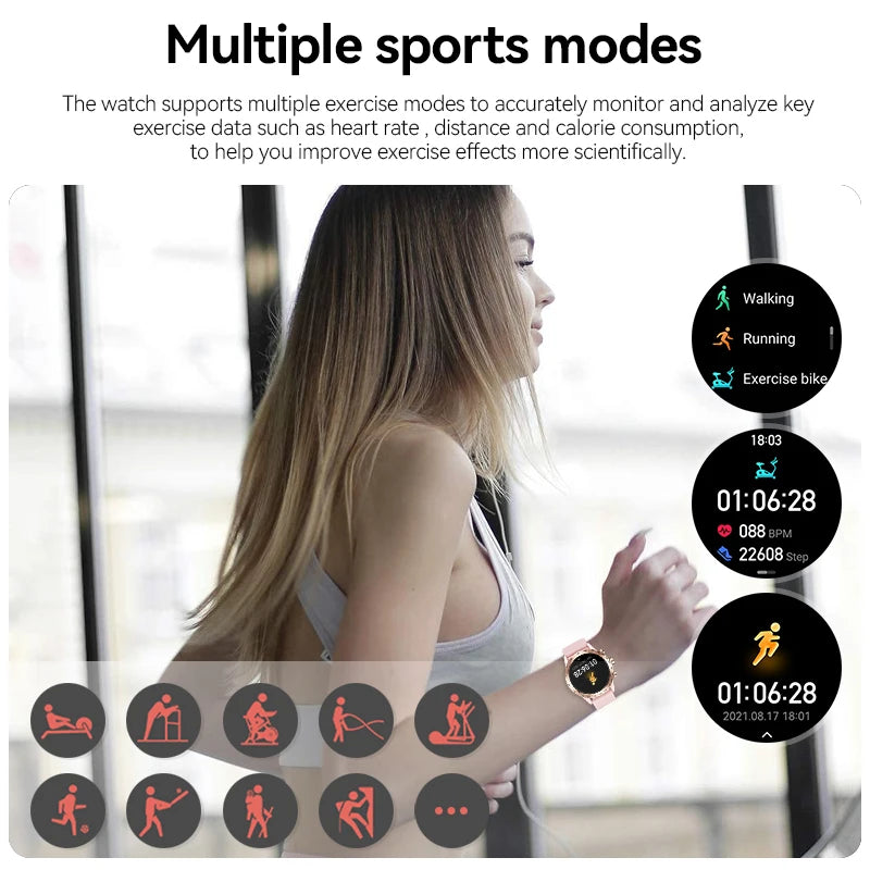 Montre intelligente LIGE 1.28 pouces avec écran AMOLED pour femmes