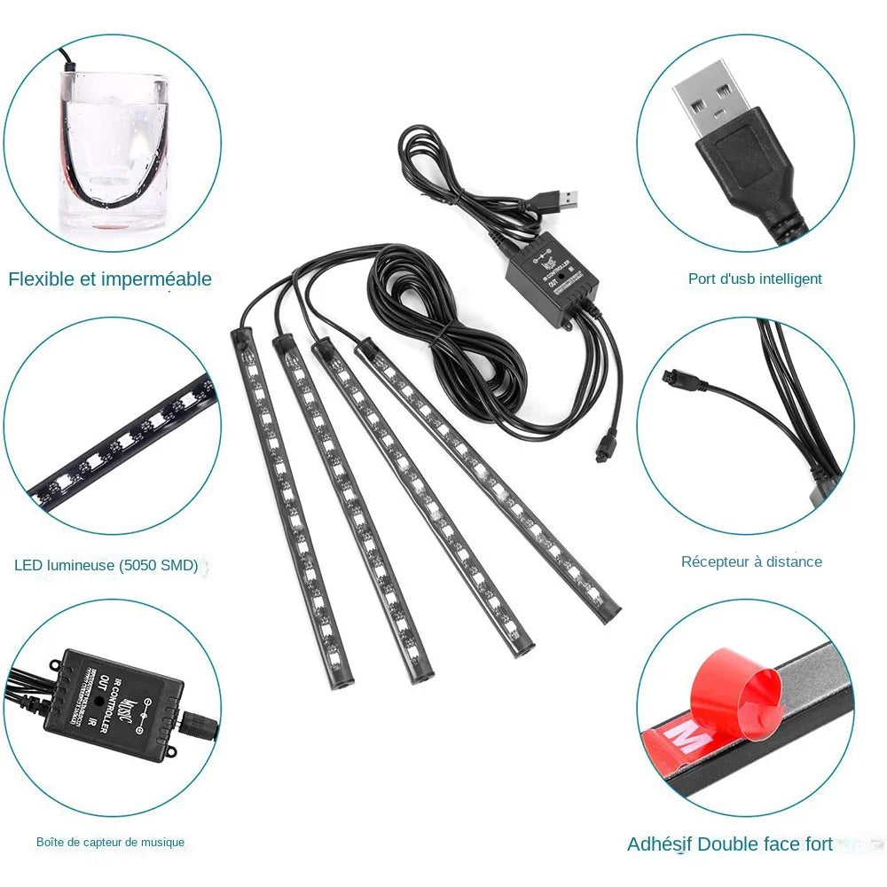 Kit de bandes lumineuses intérieures néon LED. Contrôlable via une application et avec une télécommande
