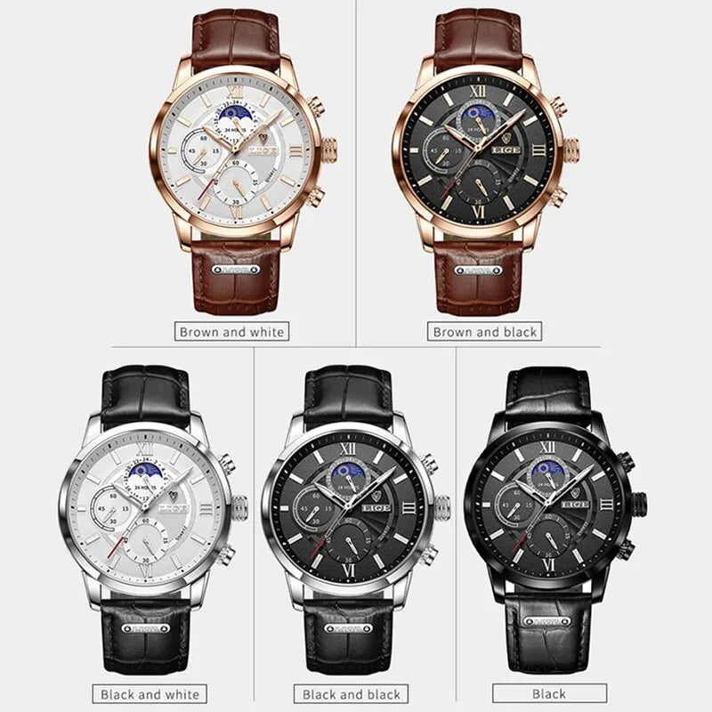 Montre à quartz en cuir marron pour homme
