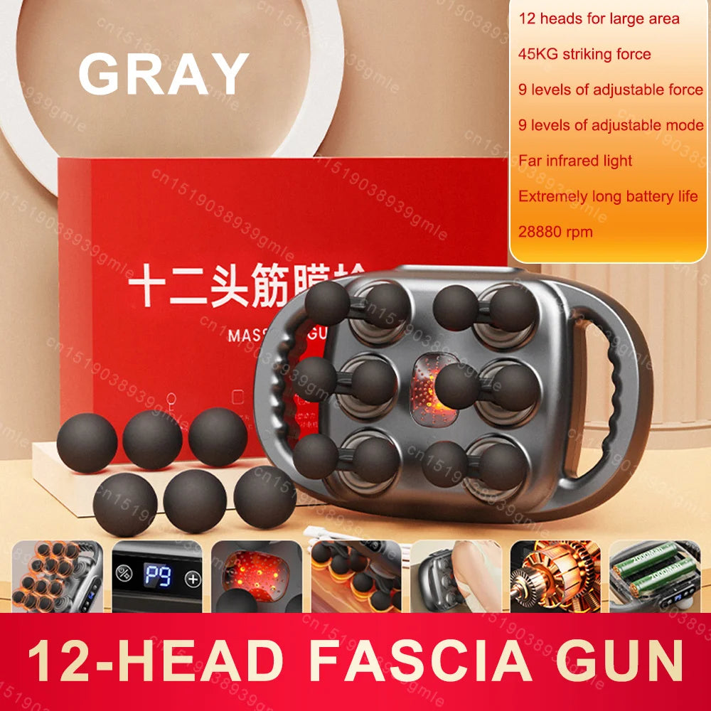 Fascia Gun électrique, équipé de 12/8 têtes interchangeables pour un massage ciblé et efficace