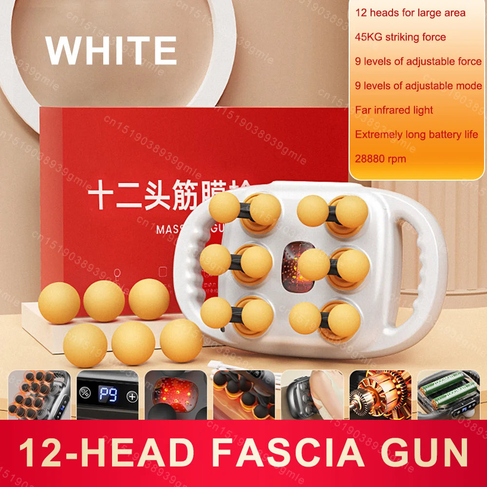 Fascia Gun électrique, équipé de 12/8 têtes interchangeables pour un massage ciblé et efficace