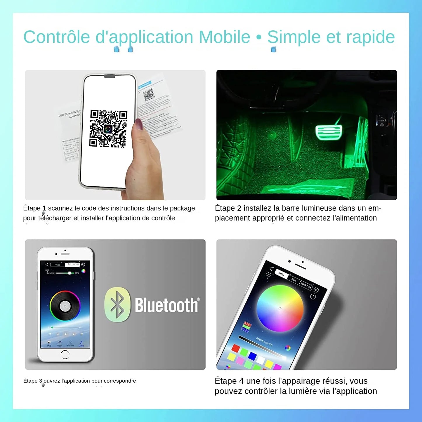Kit de bandes lumineuses intérieures néon LED. Contrôlable via une application et avec une télécommande