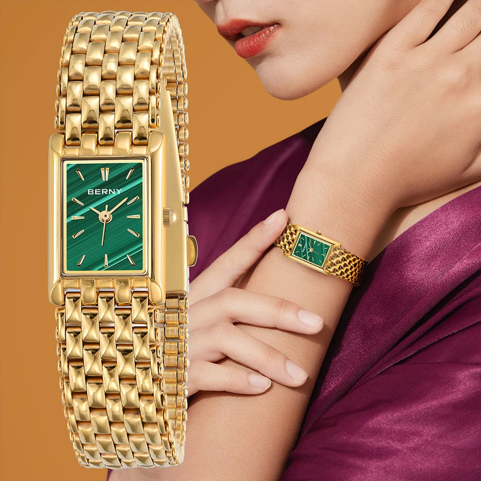 Montre BERNY en acier inoxydable doré pour femmes
