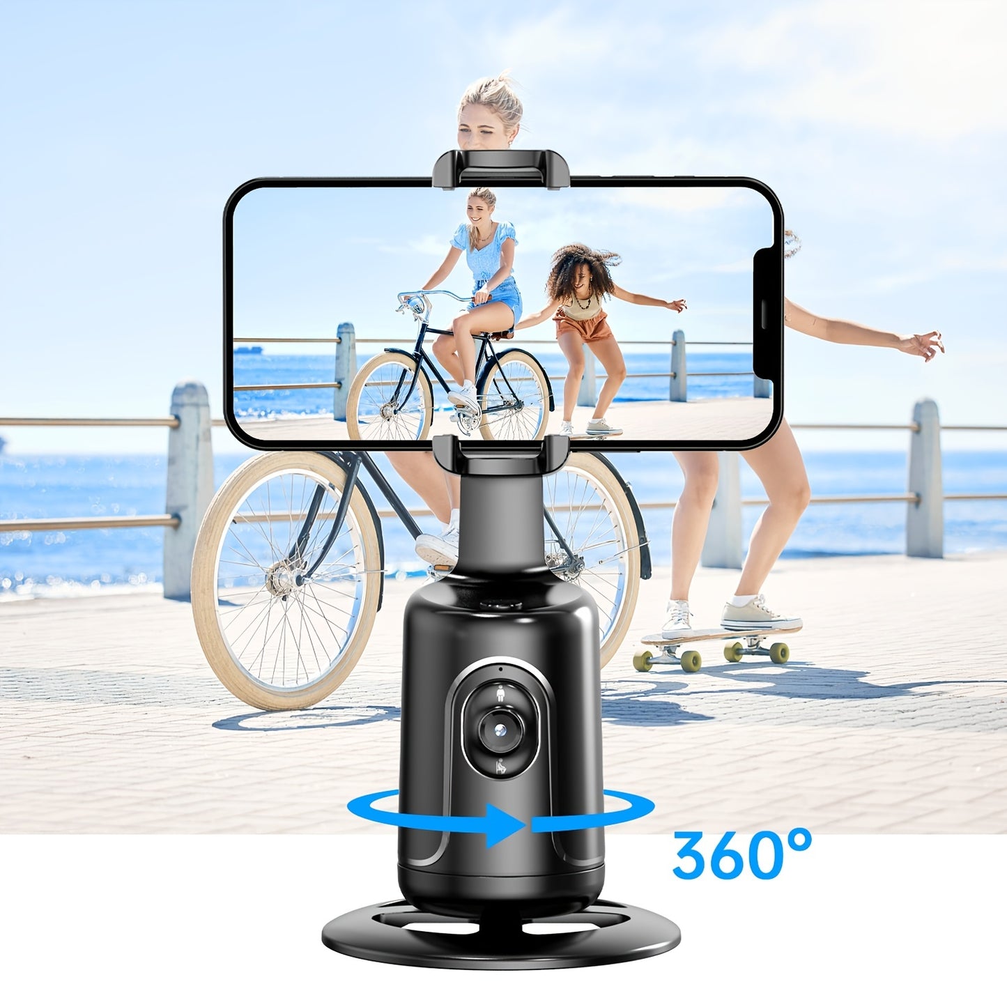 Trépied intelligent avec suivi automatique du visage pour capturer chaque moment en direct. Rotation 360° sans application requise