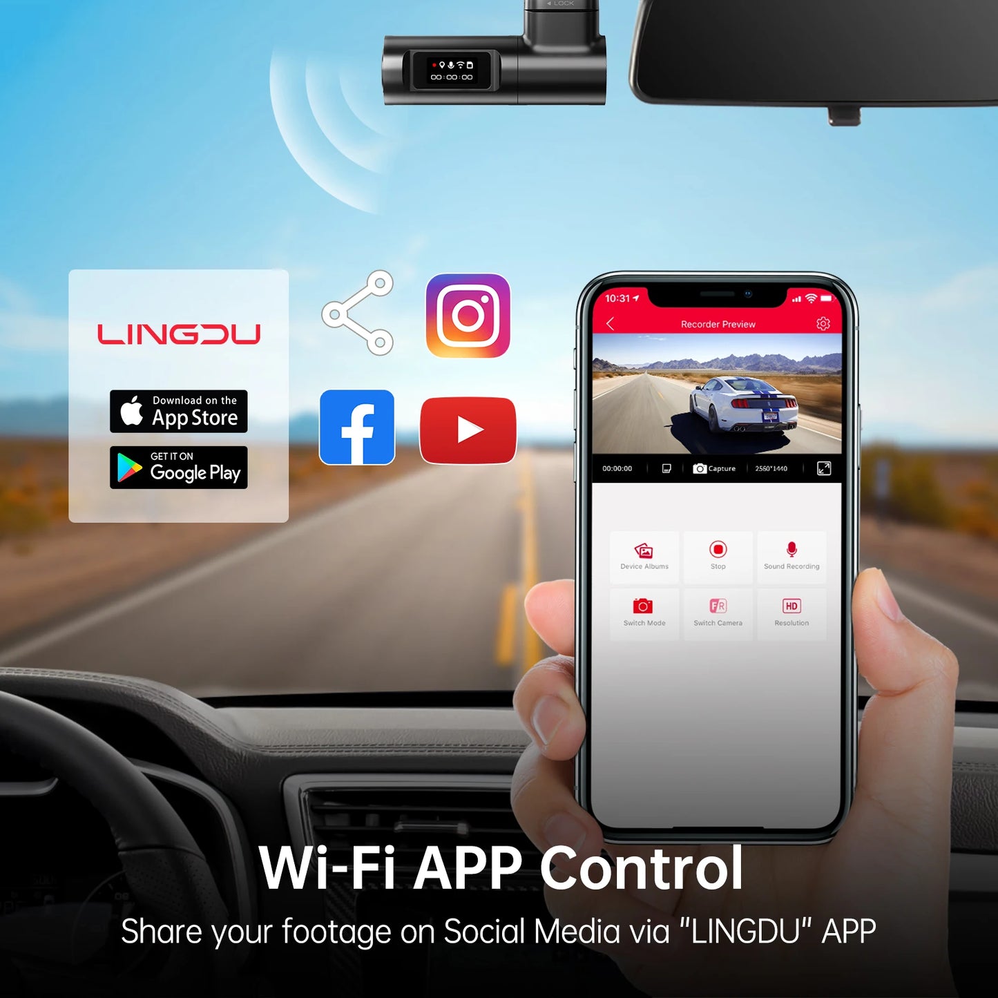 Caméra de bord LINGDU 3K D100 avec GPS intégré, enregistrement en boucle