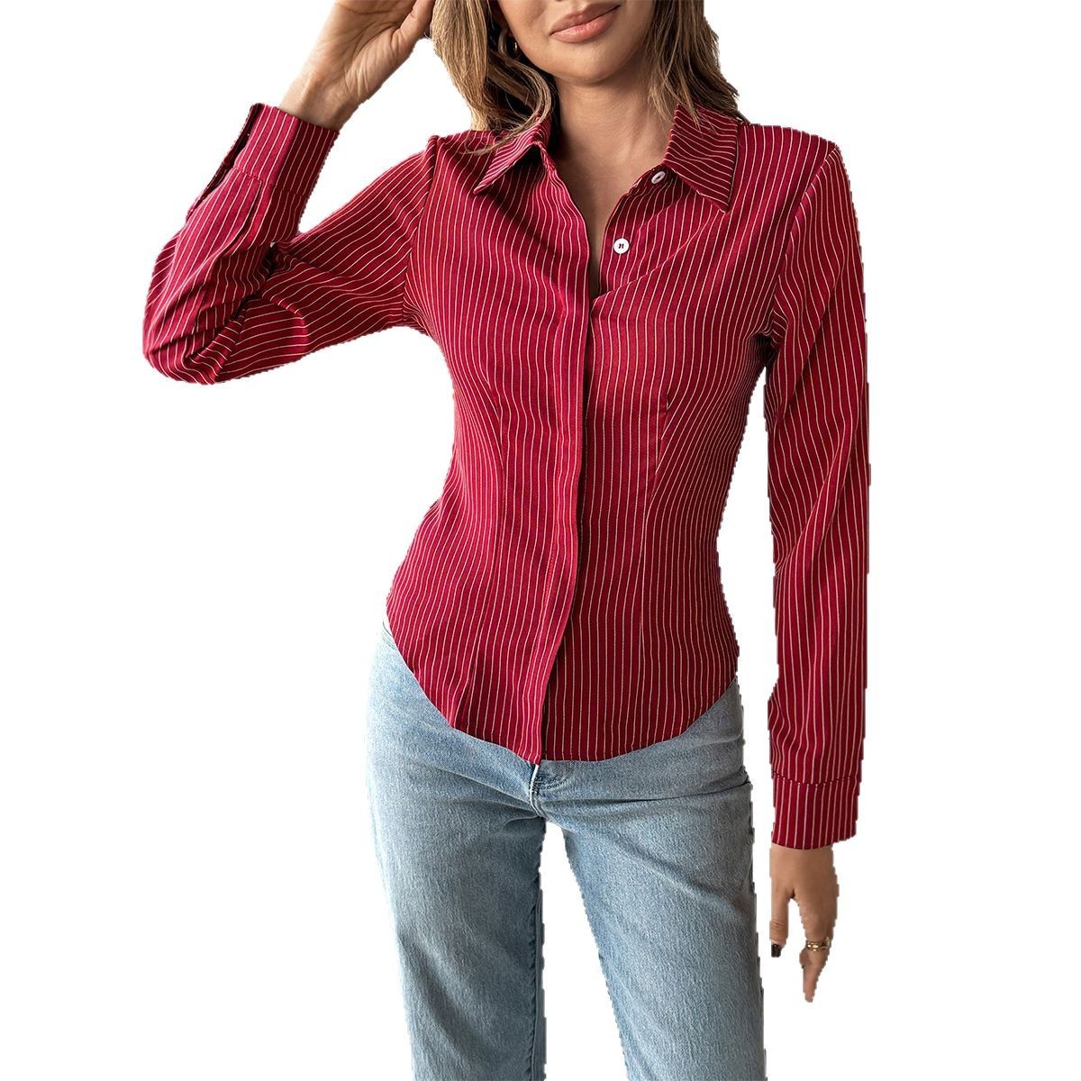 Chemise à rayures à col polo de style décontracté pour femmes