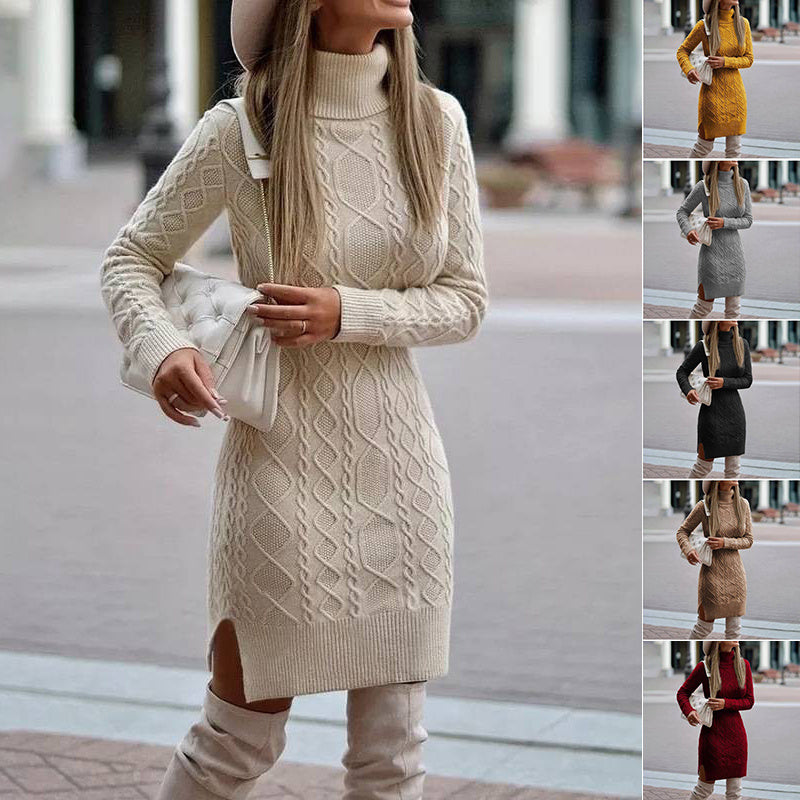 Robe tricotée à col roulé