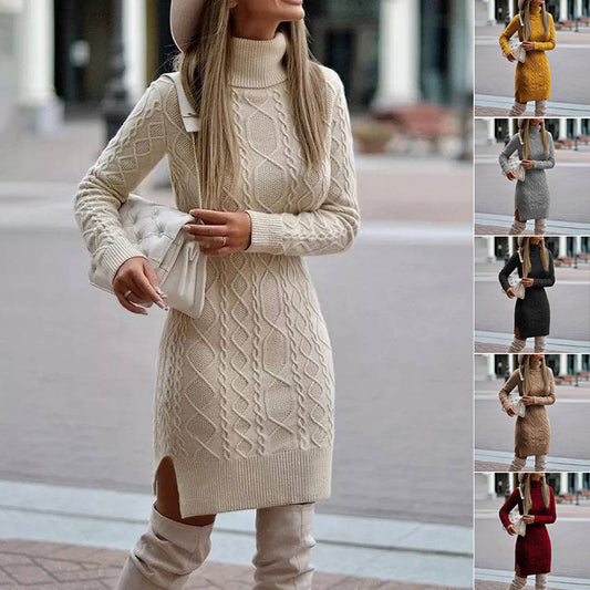 Robe tricotée à col roulé