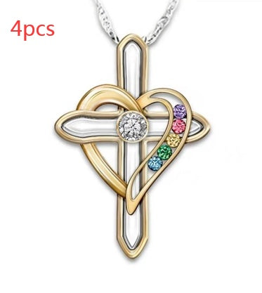 Pendentif Cross Love en alliage avec une pierre gemme colorée