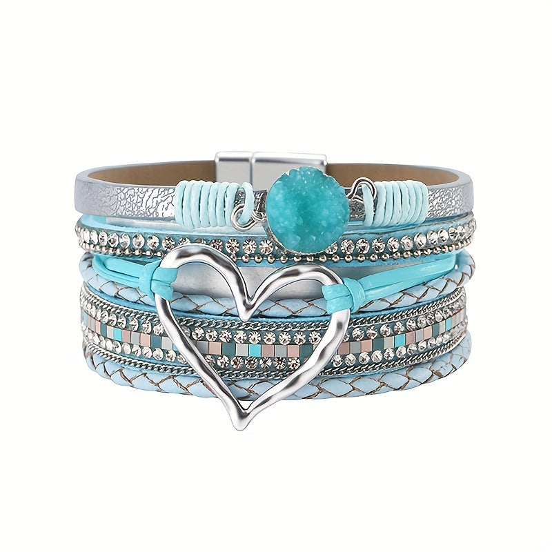 Bracelet en cuir PU noir multi-couches
