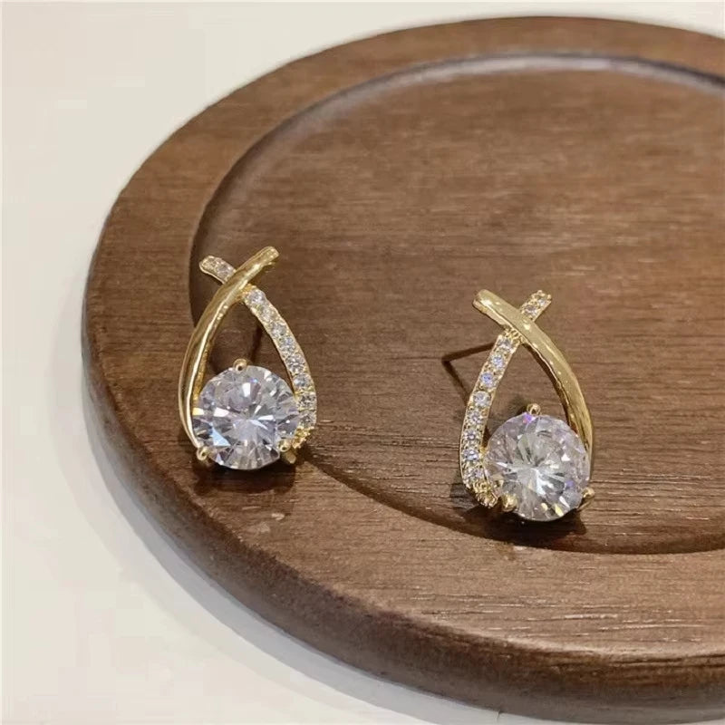 Shiny Micro-inlaid Rhinestone Earrings Ladies Fashion Delicate Geometric Cross Stud Earring Daily Life Party Ear Accessory C
