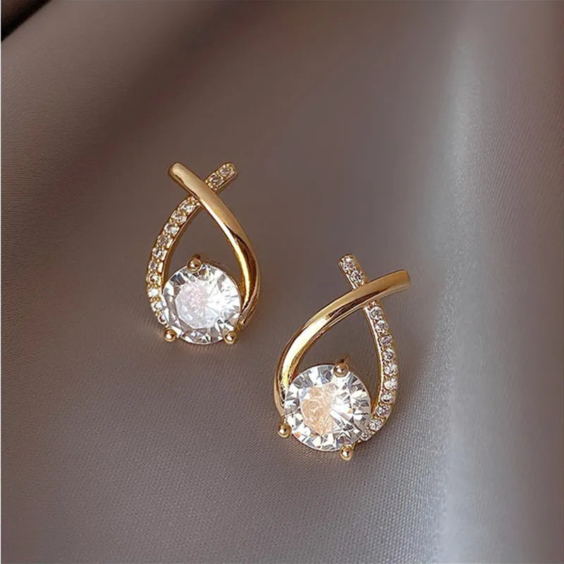 Shiny Micro-inlaid Rhinestone Earrings Ladies Fashion Delicate Geometric Cross Stud Earring Daily Life Party Ear Accessory C