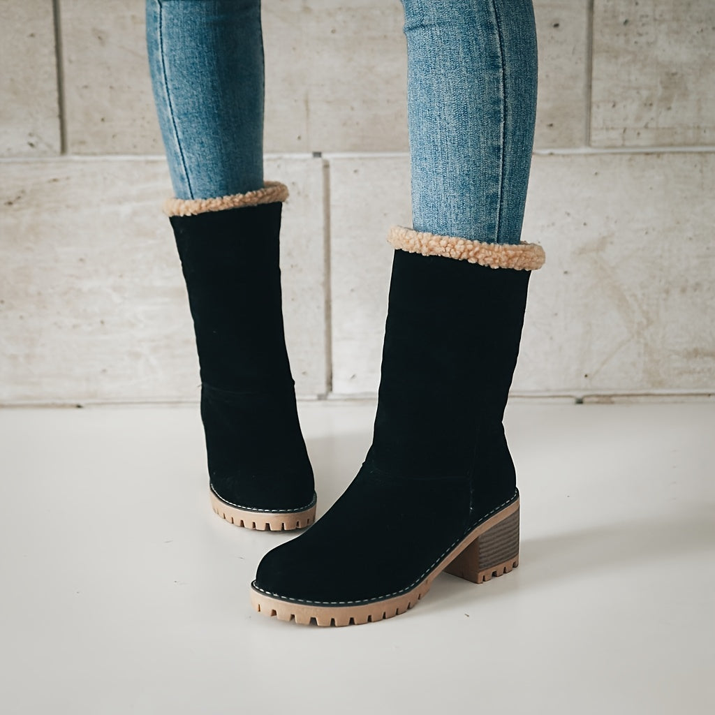 Bottines à talons carrés doublées de fausse fourrure