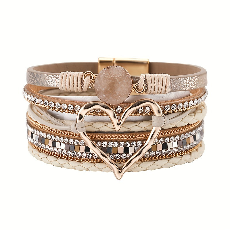 Bracelet en cuir PU noir multi-couches