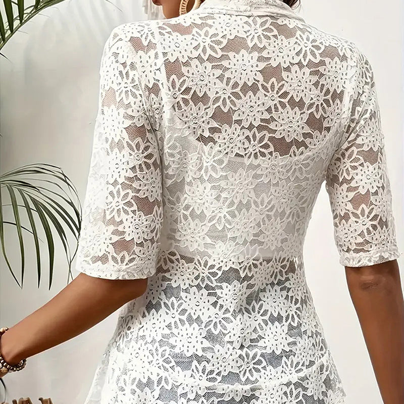 Boléro à manches en dentelle florale  pour femmes, épaules, blazer cardigan transparent à l'avant ouvert