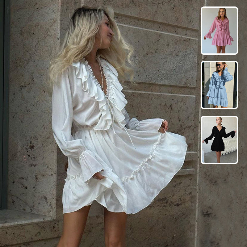 Robe à manches longues, col V pour femmes