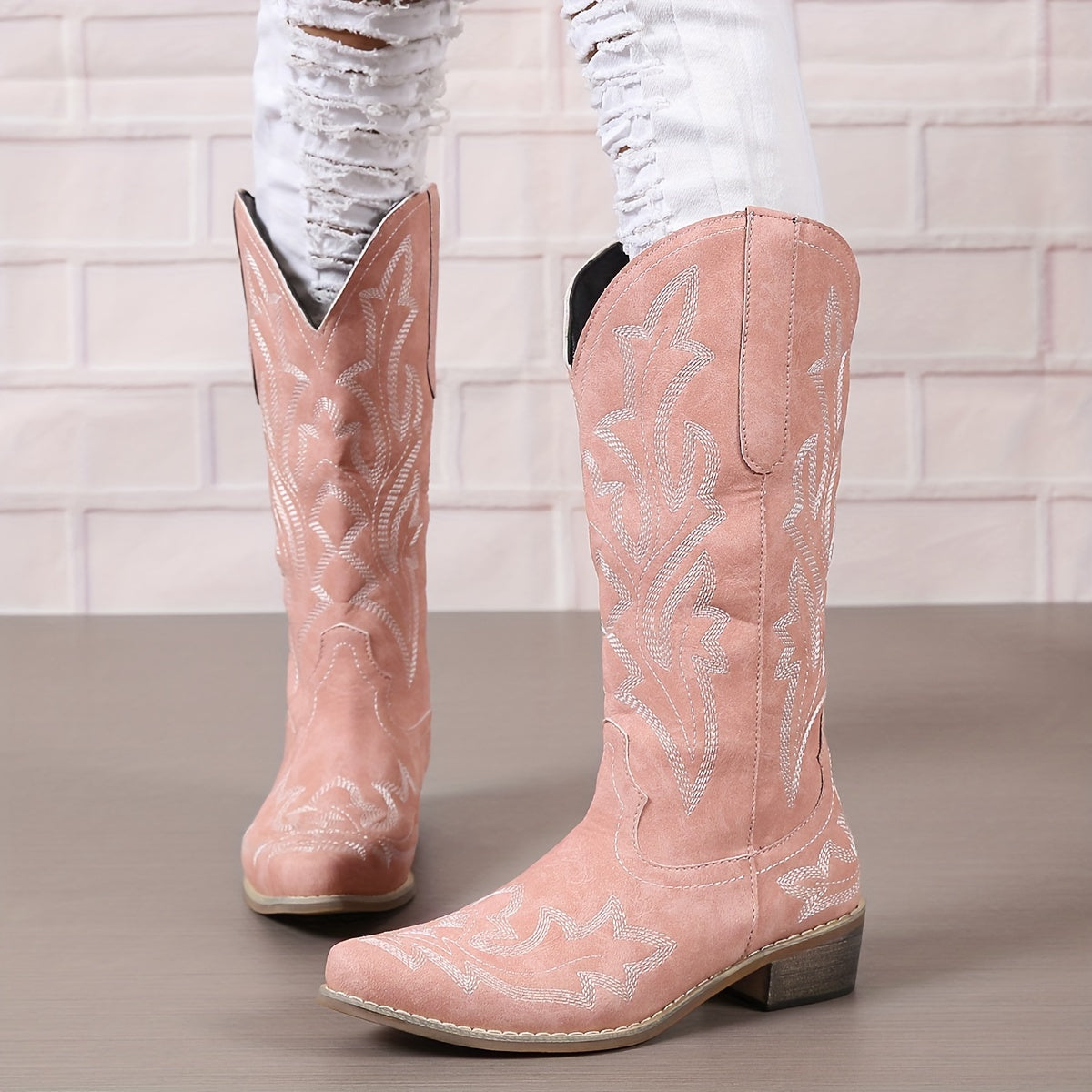 Bottes cowgirl rétro à tige mi-mollet