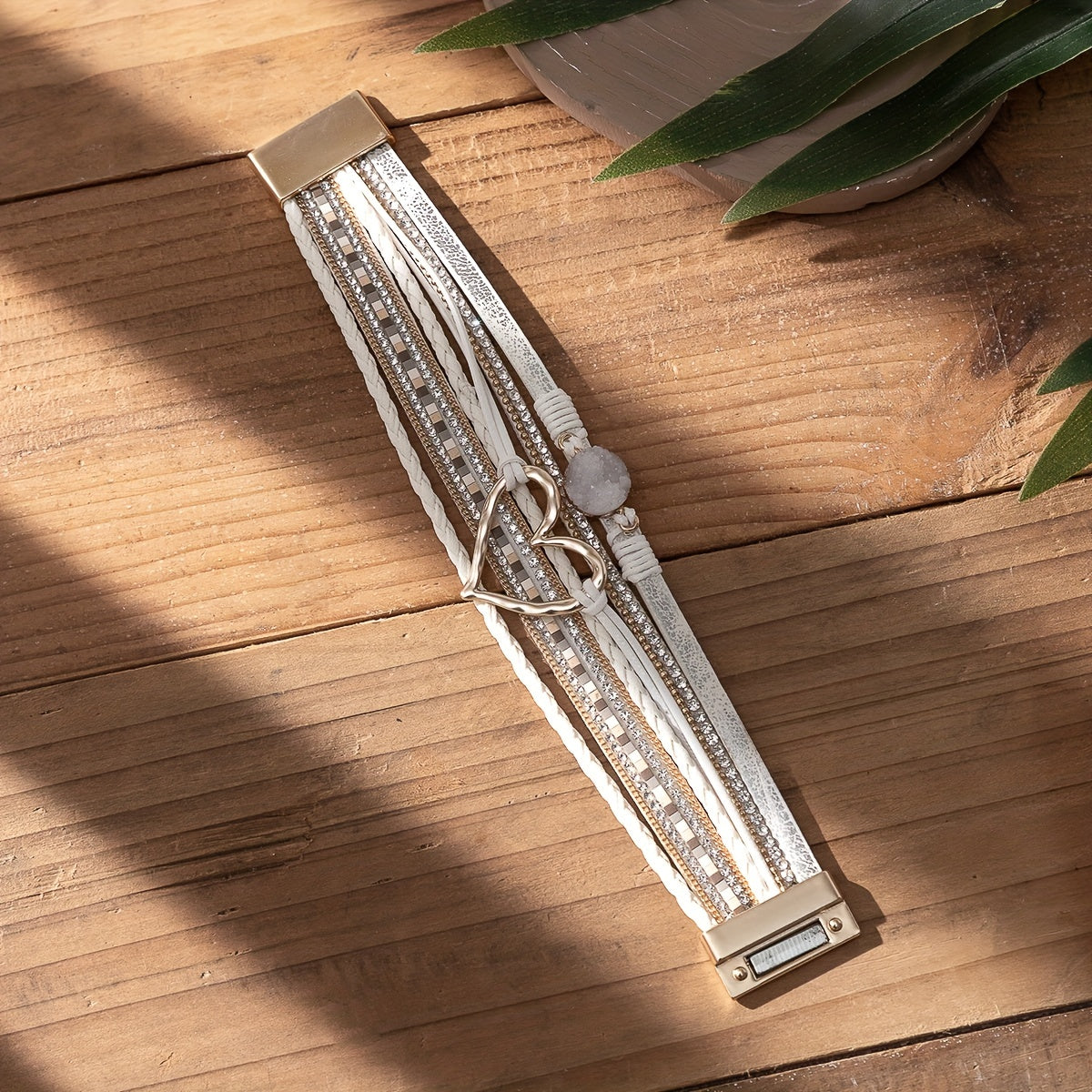 Bracelet en cuir PU noir multi-couches