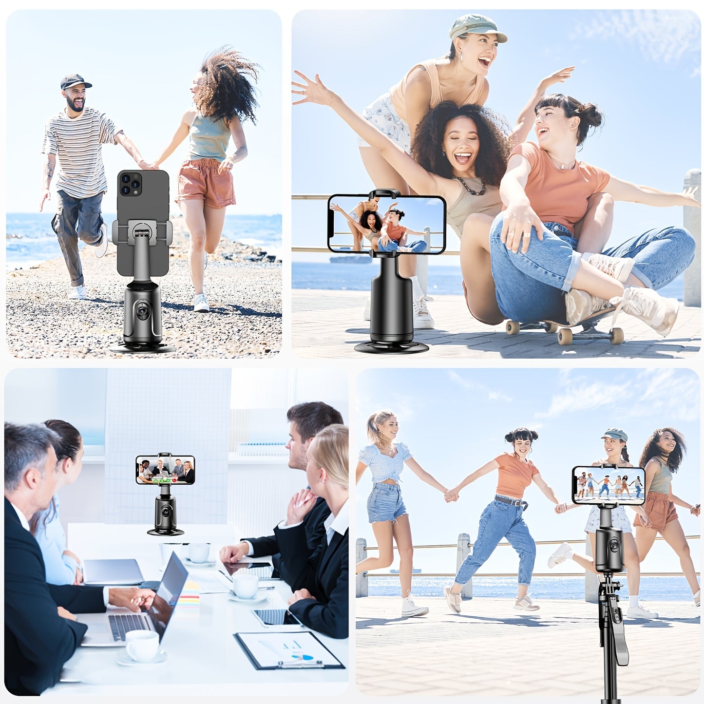 Trépied intelligent avec suivi automatique du visage pour capturer chaque moment en direct. Rotation 360° sans application requise