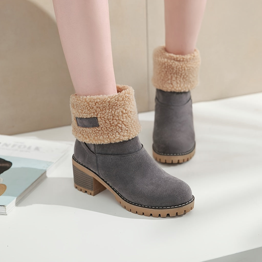 Bottines à talons carrés doublées de fausse fourrure