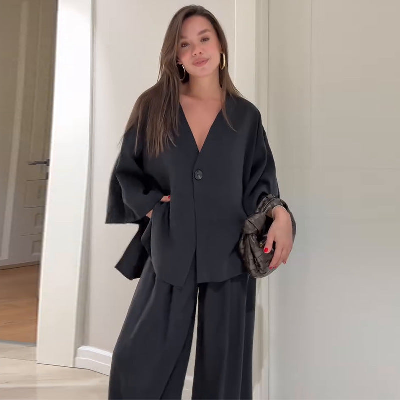 Cardigan à manches longues Pantalon de couleur unie