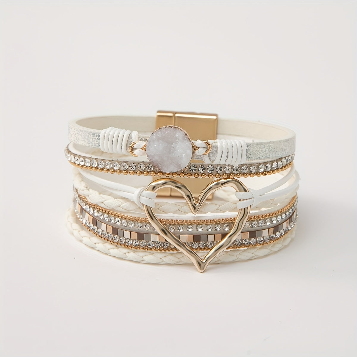Bracelet en cuir PU noir multi-couches