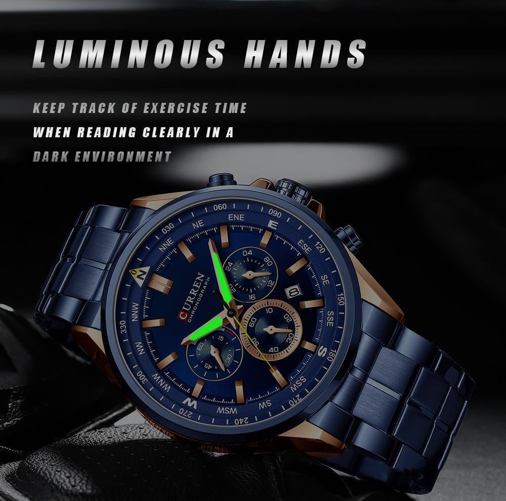 Montre à quartz multifonctions étanche pour hommes