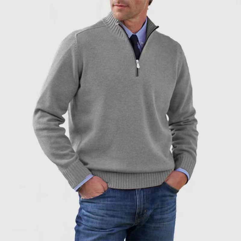 Pull zippé col montant, pour hommes. Confectionné en tricot de qualité