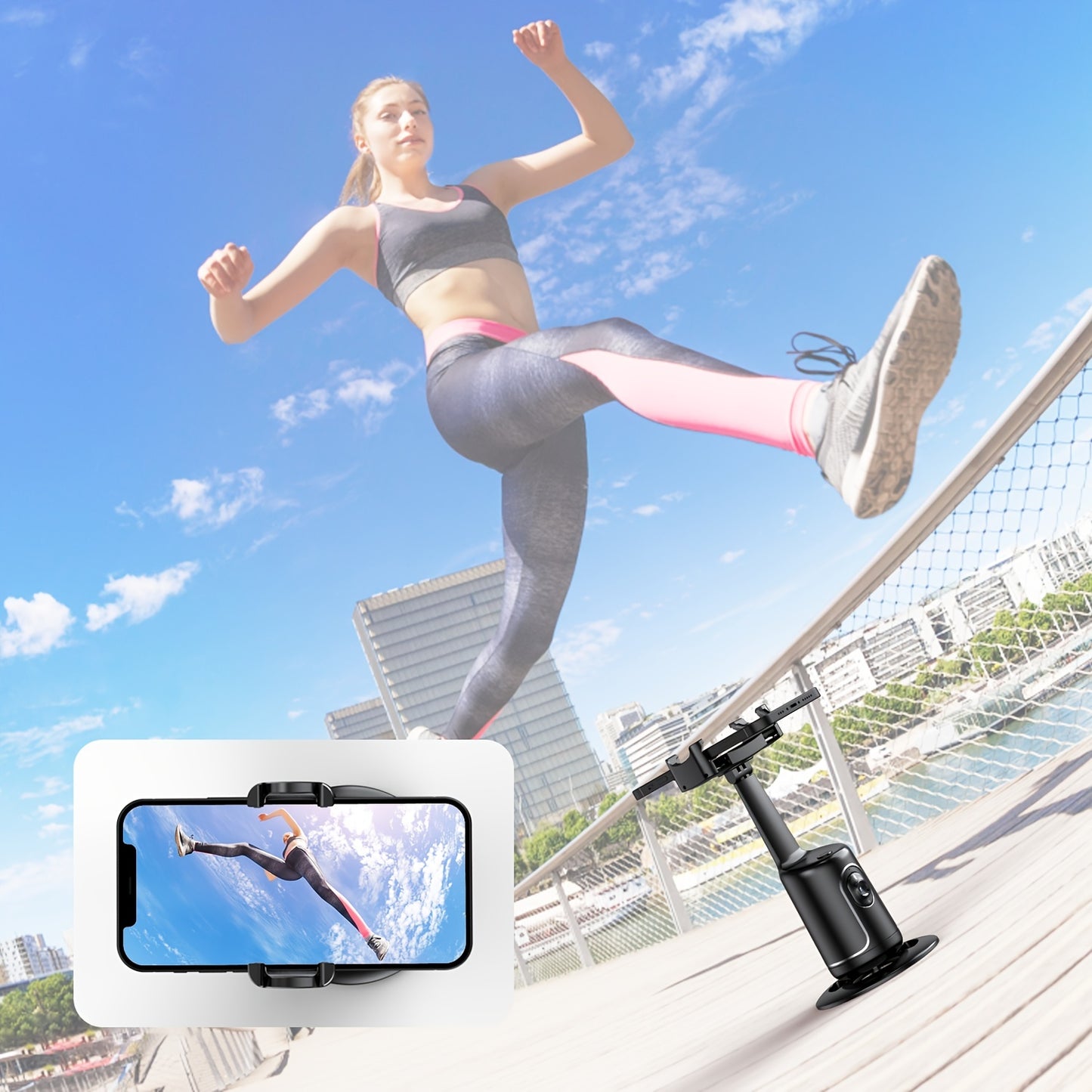 Trépied intelligent avec suivi automatique du visage pour capturer chaque moment en direct. Rotation 360° sans application requise