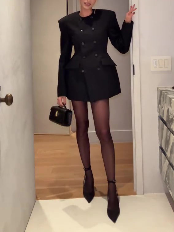 Robe mini blazer noire à double boutonnage