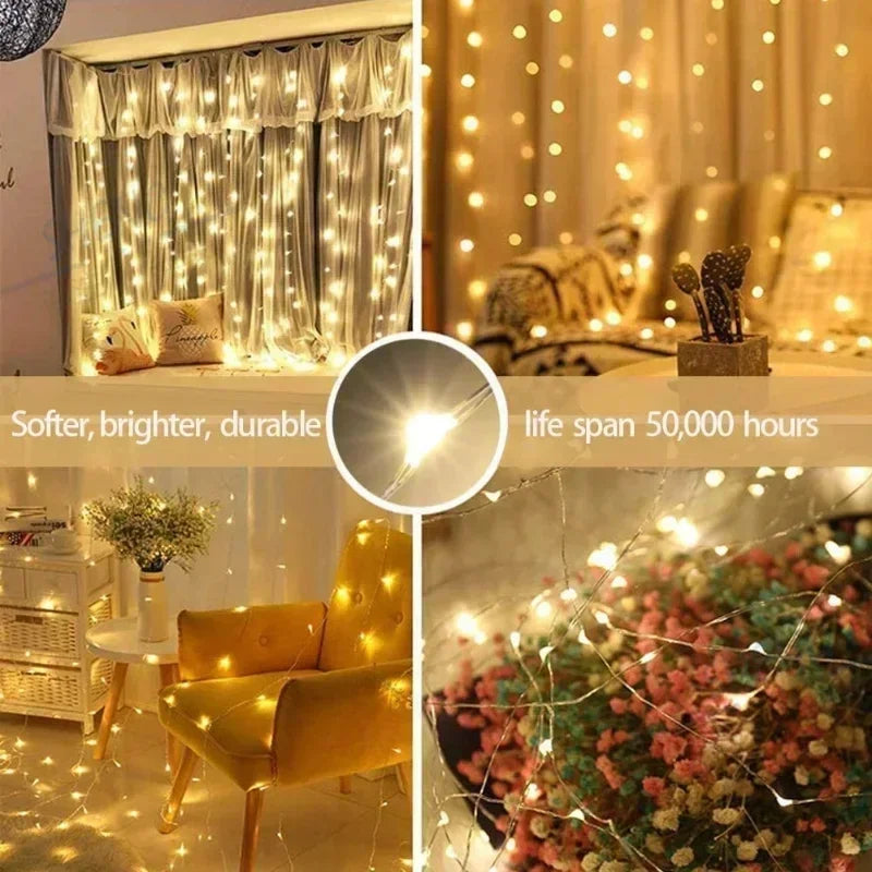 Curtain Garland for Windows USB-Powered Fairy Lights Festoon with Remote Control Garland LED Lights for Decor Garden Lights